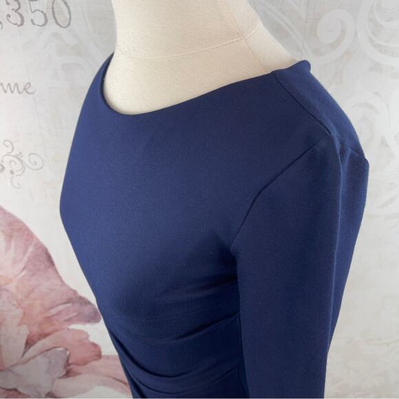 Nicole Miller Studio Navy Blue Sheath Ruched Knit Dress Size Small - Picture 5 of 14